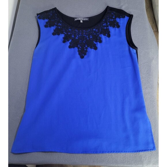 Brixton Ivy Tops - Brixon Ivy Shirt Womens Medium Royal Blue Black Sleeveless Round Neck